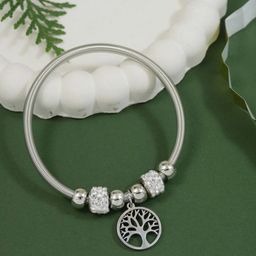 I Jewels Silver-Plated Crystals Studded Charm Bracelet With Tree Drop-image-44