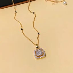 Abdesigns Gold-Plated American Diamond & Black Beaded Mangalsutra-16