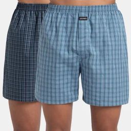Jockey Navy & Blue Shadow Cotton Regular Fit Checks Boxers - Pack Of 2-image-81