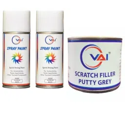 VAI Spray Paint Can Superior White 225 ml for Maruti Cars with Scratch Filler Putty Grey 200 g, 1 Putty Abrasion Tool and 320 Grits Sandpaper-picture-12