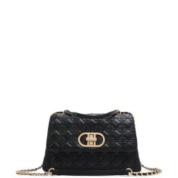 Call It Spring Black Textured Medium Sling Handbag-image-83