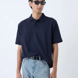 WES Casuals by Westside Navy Relaxed-Fit Cotton-Blend Polo T-Shirt-picture-3