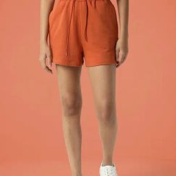 RAREISM Orange Cotton Blend Solid Shorts-image-24