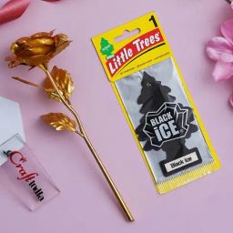 eCraftIndia Golden Rose & Little Trees Air Freshener Black Ice Combo-image-39