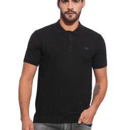 Being Human Black Regular Fit Checks Polo T-Shirt-image-57