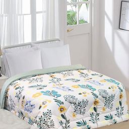 Aura White & Olive Green Floral Microfiber AC Room 300 GSM Double Bed Comforter-image-84