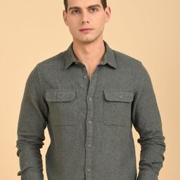 POE Men Solid Spread Collar Cotton Casual Shirt-image-41