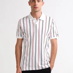 Arrow Sport White Cotton Regular Fit Striped Polo T-Shirt-picture-7