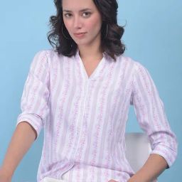 Crimsoune Club Pink & White Floral Print Shirt-image-92