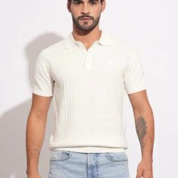Being Human White Regular Fit Checks Polo T-Shirt-image-17