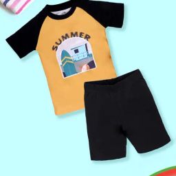 Kiddopanti Boys Mustard and Black Printed Regular Fit Swimming Set-image-12