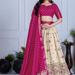 LADY SHOPI Floral Printed Foil Work Ready To Wear Lehenga & Unstitched Blouse With Dupatta-picture-26