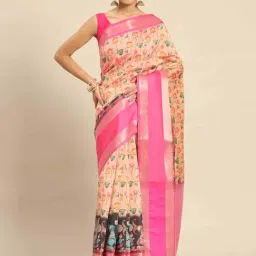 Silk Land Peach & Pink Silk Printed Saree With Unstitched Blouse-picture-13