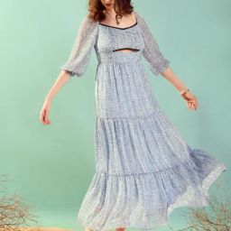 KASSUALLY Aqua Printed Maxi Dress-5