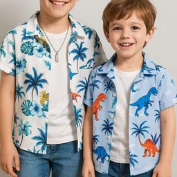 SHREE VANKIYA HANUMANJI FASHION Kids Set Of 2 Multi Colored Printed Casual Shirt-picture-32