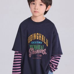 LULU & SKY Boys Typography Striped Raw Edge Boxy T-shirt-image-82