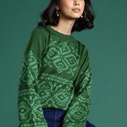 Sangria Ethnic Motifs Flared Sleeve Pullover-image-48