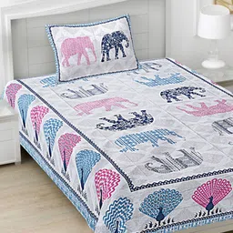 FrionKandy Living White Ethnic Motifs 180 TC Cotton Single Bedsheet Set-2.28 m x 1.52 m-image-81