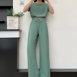 Stem Rope Women Green Cotton Blend Co-Ords-image-66