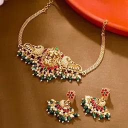 Yellow Chimes Traditional Gold Plated Artificial Stone Studded & Beaded Jewellery Set-44