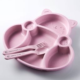 Kitty Shaped Section Plate With Spoon & Fork- Pink-14