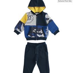iDO Italy Fleece Full Sleeves Hooded Sweatshirt and Lounge Pant Text Print - Blue-image-90