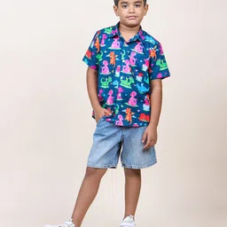 Jilmil Boy's Navy Blue Dinasour Printed Cotton Shirt - Multi-Color-picture-3