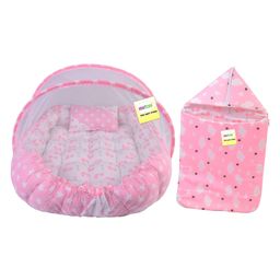 Kwitchy New Born Baby Bedding Set Cushioned Mattress with Net & Sleeping Bag Combo Pink-18