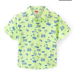 Babyhug 100% Cotton Half Sleeves Shirt Beach Print - Green-image-42