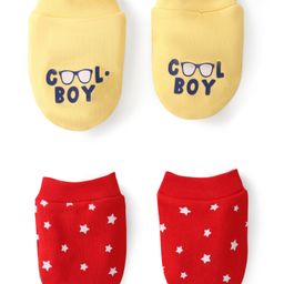 Doodle Poodle 100% Cotton Mittens Stars & Text Print Pack of 2 - Red & Yellow-image-65