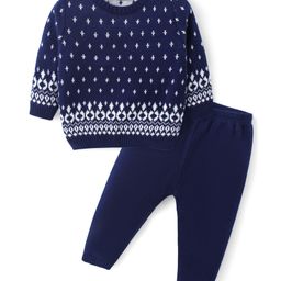 Babyhug Knitted Full Sleeves Pullover Sweater Set with Aztec Design - Navy Blue-image-101