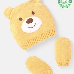 Babyhug 100% Organic Woollen Bear Cap & Mittens With Khaki - Diameter 9.5 cm-picture-15