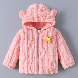 Kookie Kids Full Sleeves Hooded Sweatshirt With Ears & Teddy Bear Applique - Pink-image-88