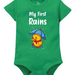 Zeezeezoo Cotton Monsoon Theme Half Sleeves My First Rains Baby Duck Printed Onesie - Green-image-53