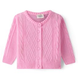 Doodle Poodle Knitted Full Sleeves Front Open Sweater with Cable Knit Design - Pink-image-56