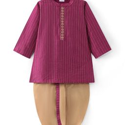Babyhug Woven Full Sleeves Foil Printed Kurta Dhoti Set - Burgandy-image-13