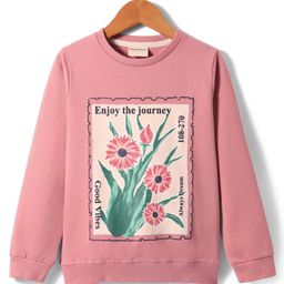 Lazy Bones Looper Knit Full Sleeves T-Shirt With Floral Print - Pink-image-10
