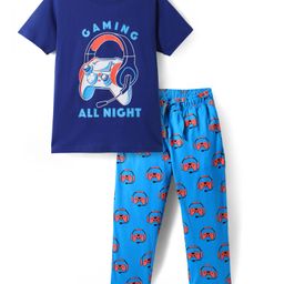 Pine Kids Single Jersey Knit Half Sleeves Night Suit With Gaming Controller & Headphones Print - Navy Blue-picture-21