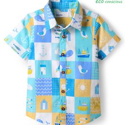 Babyoye Poplin Woven Half Sleeves Shirt With Boat Print - Light Blue-image-58