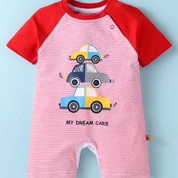 Mini Taurus Cotton Half Sleeves Romper with Stripes & Vehicle Print - Red-image-45