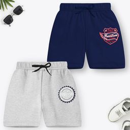 Trampoline Cotton Blend Pack Of 2 Typography Printed Shorts - Grey & Black-picture-8