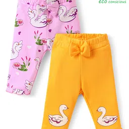 Babyoye 100% Cotton Knit Full Length Eco Jiva Finish Leggings With Duck Print Pack Of 2 - Yellow & Pink-picture-29