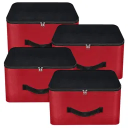 Storite 4 Pack Nylon Underbed Moisture Proof Wardrobe Organizer Storage Bag for Clothes With Zipper Closure and Handle Square -(Red & Black,-picture-7