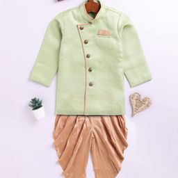 JBN Creation Cotton Blend Full Sleeves Textured Button Detailed Kurta With Dhoti Set - Mint Green-2