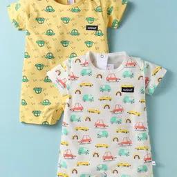 WOW Clothes Half Sleeves Rompers With Vehicle Print Pack of 2 - Yellow & White-picture-48