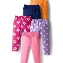 Babyhug Cotton Knit Full Length Leggings With Stretch & Floral Print Pack Of 5 - Multicolour-picture-38