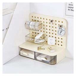 House of Quirk Hook Drawer Type Hole Board Small Card Stand Display Desktop Storage Box Desk Stationery Organization-Beige image 2