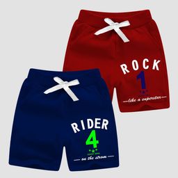 Minicult Boys Pack Of 2 Typography Printed Cotton Shorts-image-40