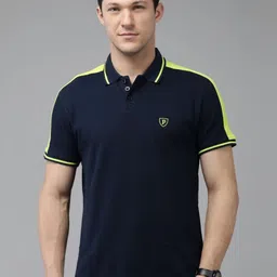 Provogue Men Colourblocked Polo Collar Applique Slim Fit T-shirt-image-94