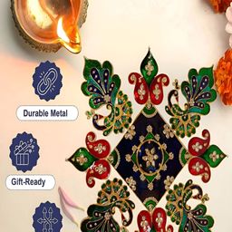 Kala Samarpan Red & Green Peacock Shaped Rangoli Sticker With Centerpiece image 5